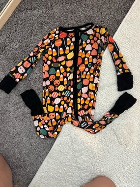 Little Sleepies Black Halloween Candy & Pumpkin Print Footie
